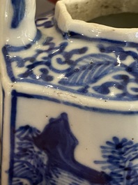A Chinese blue and white 'landscape' teapot and cover, Kangxi