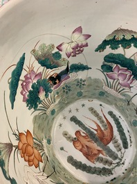 A large Chinese famille verte light blue-ground fish bowl, 19th C.