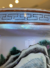 A fine Chinese famille rose rouleau vase with narrative scene, 19th C.