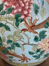 A large Chinese famille verte light blue-ground fish bowl, 19th C.
