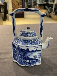 A Chinese blue and white 'landscape' teapot and cover, Kangxi