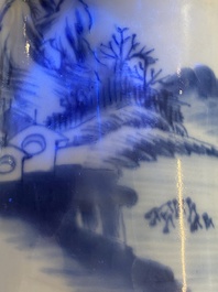 A Chinese blue and white 'landscape' brush pot, probably Kangxi