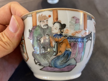 Een Chinese famille rose dekselkom met figuratief decor, Xianfeng merk en periode