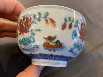 A Chinese doucai 'mandarin ducks' bowl, Chenghua mark, probably Qing