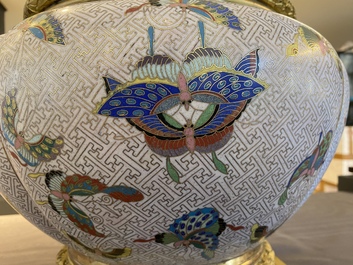 A Chinese cloisonn&eacute; '100 butterflies' jardini&egrave;re with gilt bronze mounts, 19th C.