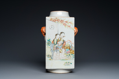 A Chinese qianjiang cai 'cong' vase, signed Pan Zhinan 潘植南, dated 1898