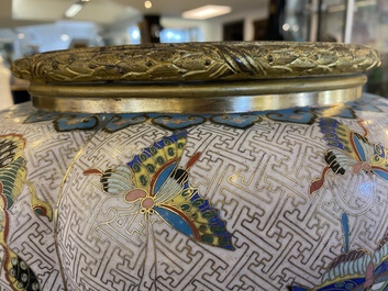 A Chinese cloisonn&eacute; '100 butterflies' jardini&egrave;re with gilt bronze mounts, 19th C.