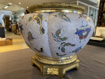 A Chinese cloisonn&eacute; '100 butterflies' jardini&egrave;re with gilt bronze mounts, 19th C.