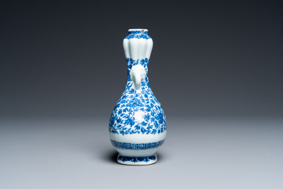 A Chinese blue and white Ming-style vase with floral design, probably Qianlong