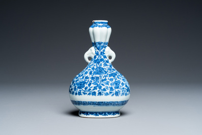 A Chinese blue and white Ming-style vase with floral design, probably Qianlong