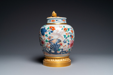 A Chinese rose-Imari jar and cover with gilt bronze mount, Qianlong