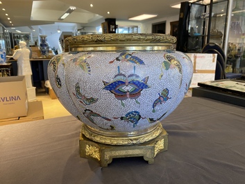 A Chinese cloisonn&eacute; '100 butterflies' jardini&egrave;re with gilt bronze mounts, 19th C.