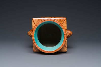 A Chinese grisaille and faux bois 'cong' vase, Qianlong mark, 20th C.