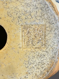 A Chinese blue and white Buddha, Wei Hong Tai Zao 魏洪泰造 mark, Republic