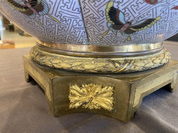 A Chinese cloisonn&eacute; '100 butterflies' jardini&egrave;re with gilt bronze mounts, 19th C.
