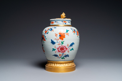 A Chinese rose-Imari jar and cover with gilt bronze mount, Qianlong