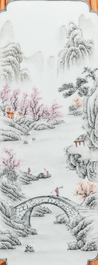 A Chinese grisaille and faux bois 'cong' vase, Qianlong mark, 20th C.