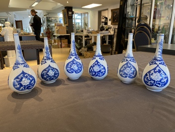Six Chinese blue and white rosewater sprinklers, Kangxi