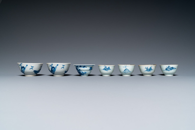 14 Chinese blue and white tea wares, Kangxi and later