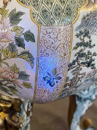 A large Chinese Canton enamel censer and cover, Qianlong mark, 19th C.
