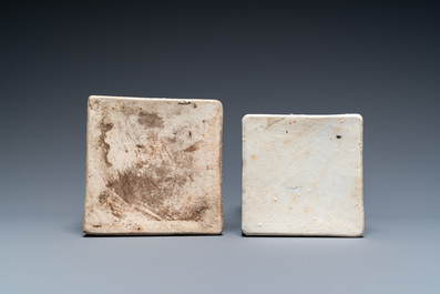 Two Chinese Imari-style square bottles with metal mounts, Kangxi