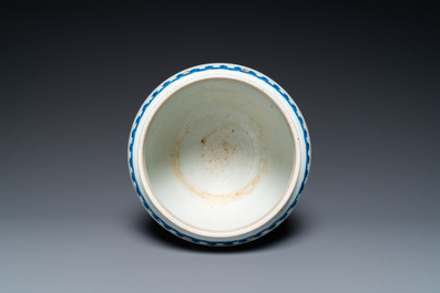 A Chinese blue and white 'lotus scroll' bowl, Kangxi