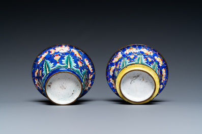 Two Chinese Canton enamel blue-ground bowls, Qianlong/Jiaqing