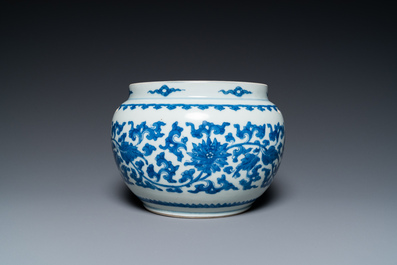 A Chinese blue and white 'lotus scroll' bowl, Kangxi