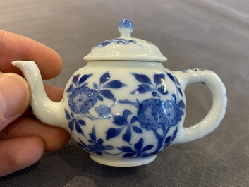 A Chinese blue and white miniature teapot and cover, Kangxi