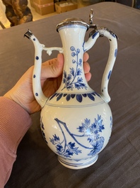 A Chinese blue and white silver-mounted ewer, Transitional period