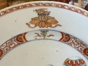 A Chinese famille verte plate with a scholar and his student, Yongzheng