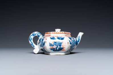 A Chinese hexagonal Imari-style teapot and cover, Kangxi
