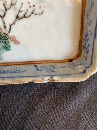 A Chinese famille rose tray with figures in a landscape, 19th C.