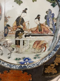 A pair of Chinese famille rose plates with ladies playing music, Yongzheng