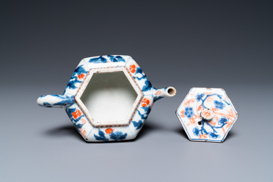 A Chinese hexagonal Imari-style teapot and cover, Kangxi