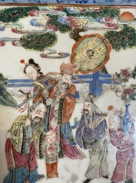 A Chinese famille rose tray with figures in a landscape, 19th C.