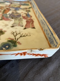 A Chinese famille rose tray with figures in a landscape, 19th C.