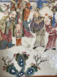 A Chinese famille rose tray with figures in a landscape, 19th C.