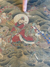 Chinese school: 'The 33-headed Avalokitesvara', ink and colour on silk, 19/20th C.