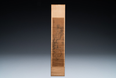 Luo Qing 羅清 (1821-1899): 'Vier scrolls met figuren in berglandschappen', inkt en kleur op papier