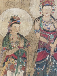 Chinese school: 'The 33-headed Avalokitesvara', ink and colour on silk, 19/20th C.