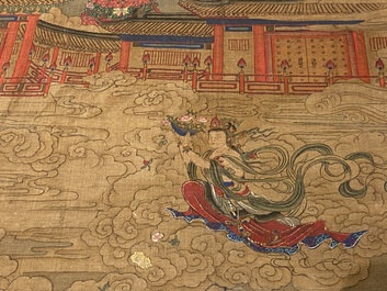 Chinese school: 'The 33-headed Avalokitesvara', ink and colour on silk, 19/20th C.