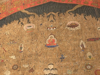 Chinese school: 'The 33-headed Avalokitesvara', ink and colour on silk, 19/20th C.