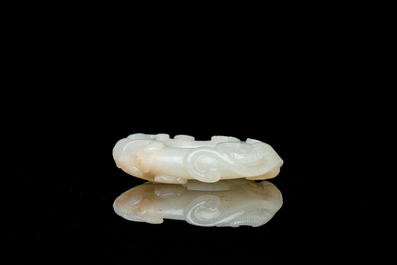 A Chinese 'twin chilong&rsquo; white jade circular pendant, Qing