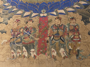 Chinese school: 'The 33-headed Avalokitesvara', ink and colour on silk, 19/20th C.