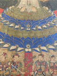 Chinese school: 'The 33-headed Avalokitesvara', ink and colour on silk, 19/20th C.