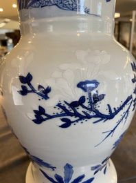 A Chinese blue and white bianco sopra bianco 'yenyen' vase, Kangxi