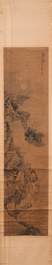 Luo Qing 羅清 (1821-1899): 'Vier scrolls met figuren in berglandschappen', inkt en kleur op papier