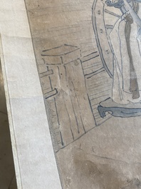 Luo Qing 羅清 (1821-1899): 'Vier scrolls met figuren in berglandschappen', inkt en kleur op papier