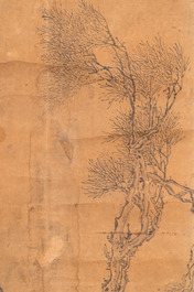 Luo Qing 羅清 (1821-1899): 'Vier scrolls met figuren in berglandschappen', inkt en kleur op papier